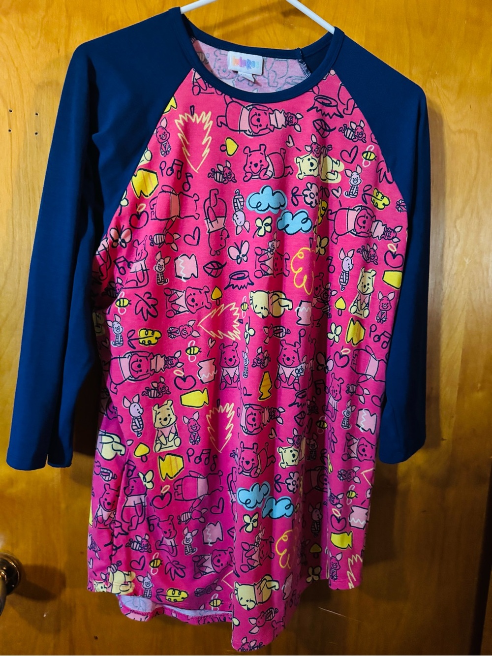 LuLaRoe Long Sleeve Raglan Tee in Pink and Navy